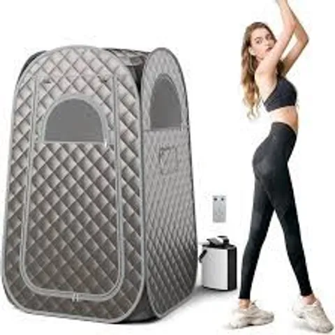 BOXED COSTWAY FULL BODY STEAM SAUNA TENT WITH 3L STEAM GENERATOR FOR SINGLE PERSON - GREY