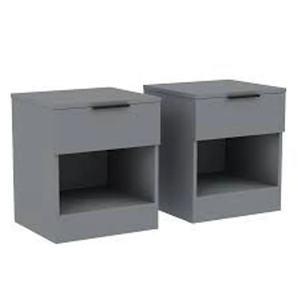BOXED VIDA DESIGNS TREGA 1 DRAWER SET OF 2 BEDSIDE CHEST - GREY (1 BOX)