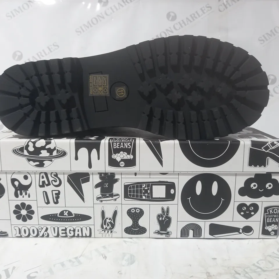 BRAND NEW BOXED PAIR OF KOI THE STATEMENT ANIMAL FREE VEGAN LEATHER MEN'S MILITARY BOOTS IN BLACK UK SIZE 11