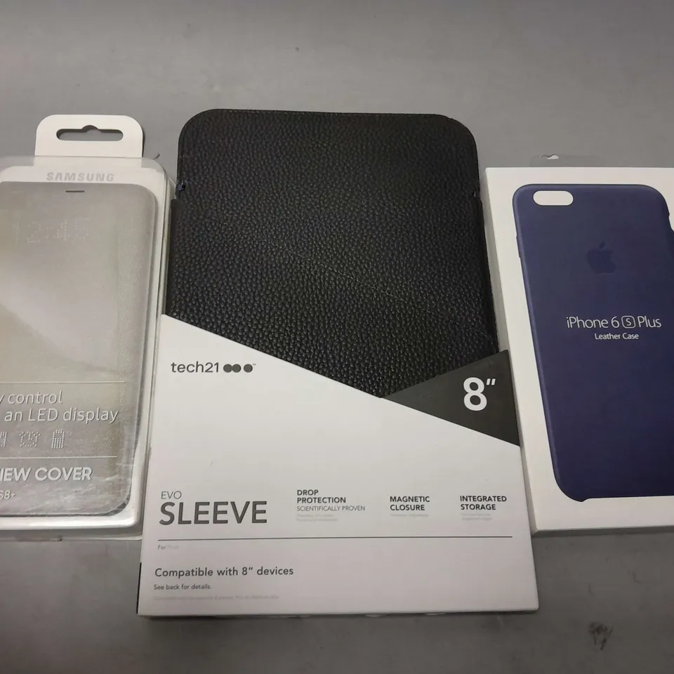 LARGE QUANTITY OF ASSORTED PHONE/TABLET CASES TO INCLUDE IPHONE 6 S PLUS LEATHER CASE, TECH21 EVOSLEEVE 8" TABLET CASE, LED VIEW COVER SAMSUNG GALAXY S8+, ETC