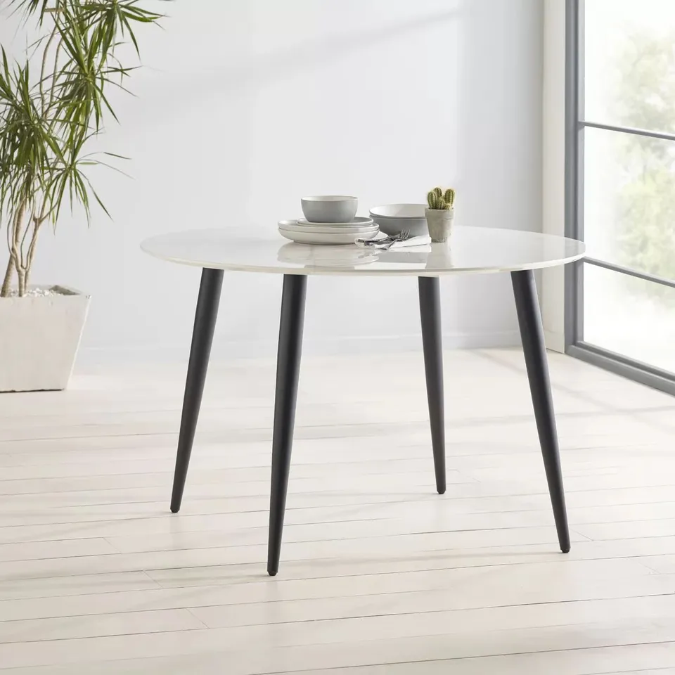 BOXED CHANTILLY ROUND METAL BASE DINING TABLE 