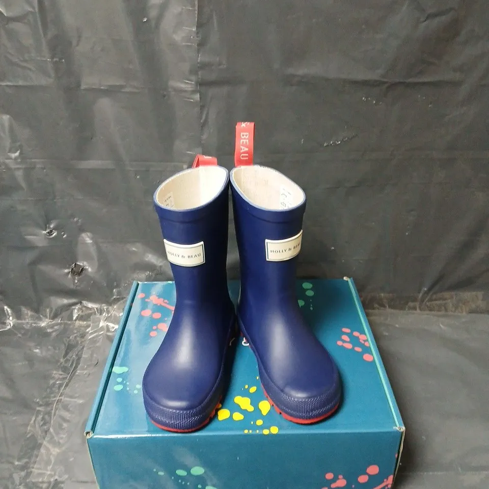 BOXED HOLLY & BEAU RUBBER NAVY RAINBOOTS - KIDS UK 8