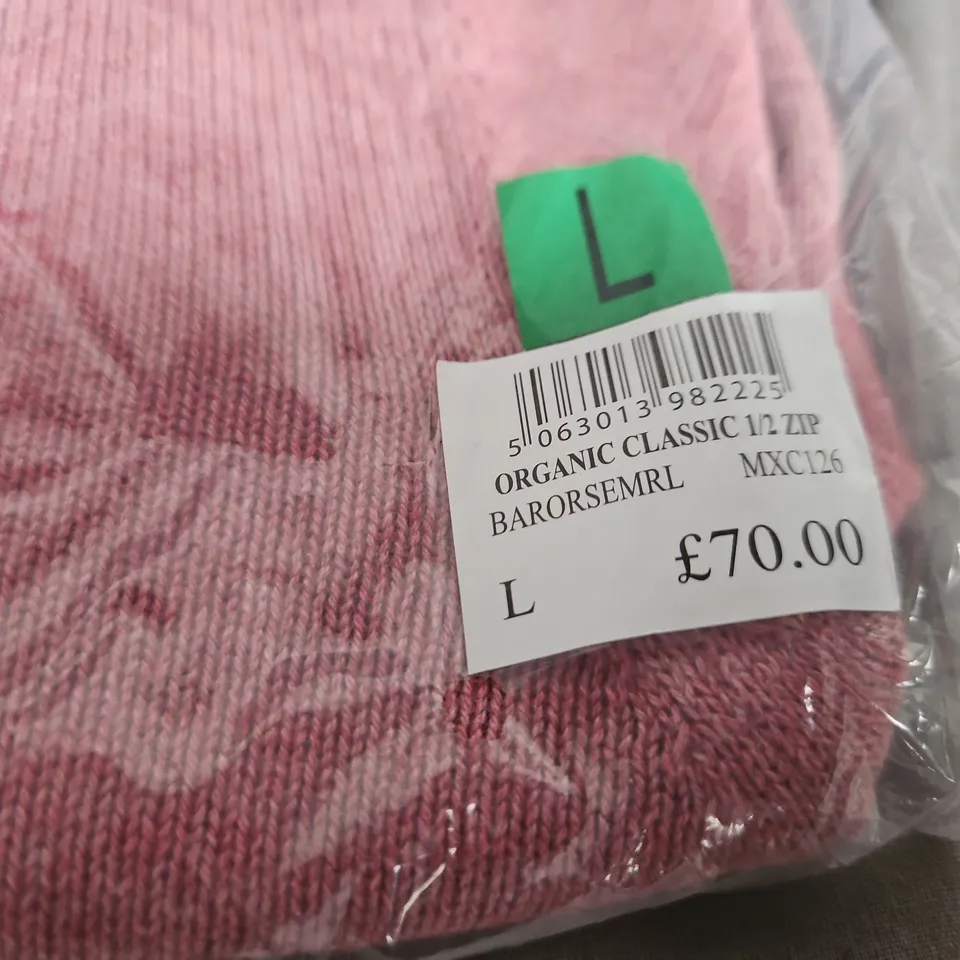 CREW CLOTHING COMPANY ORGANIC CLASSIC 1/2 ZIP PULLOVER – PINK – SIZE L