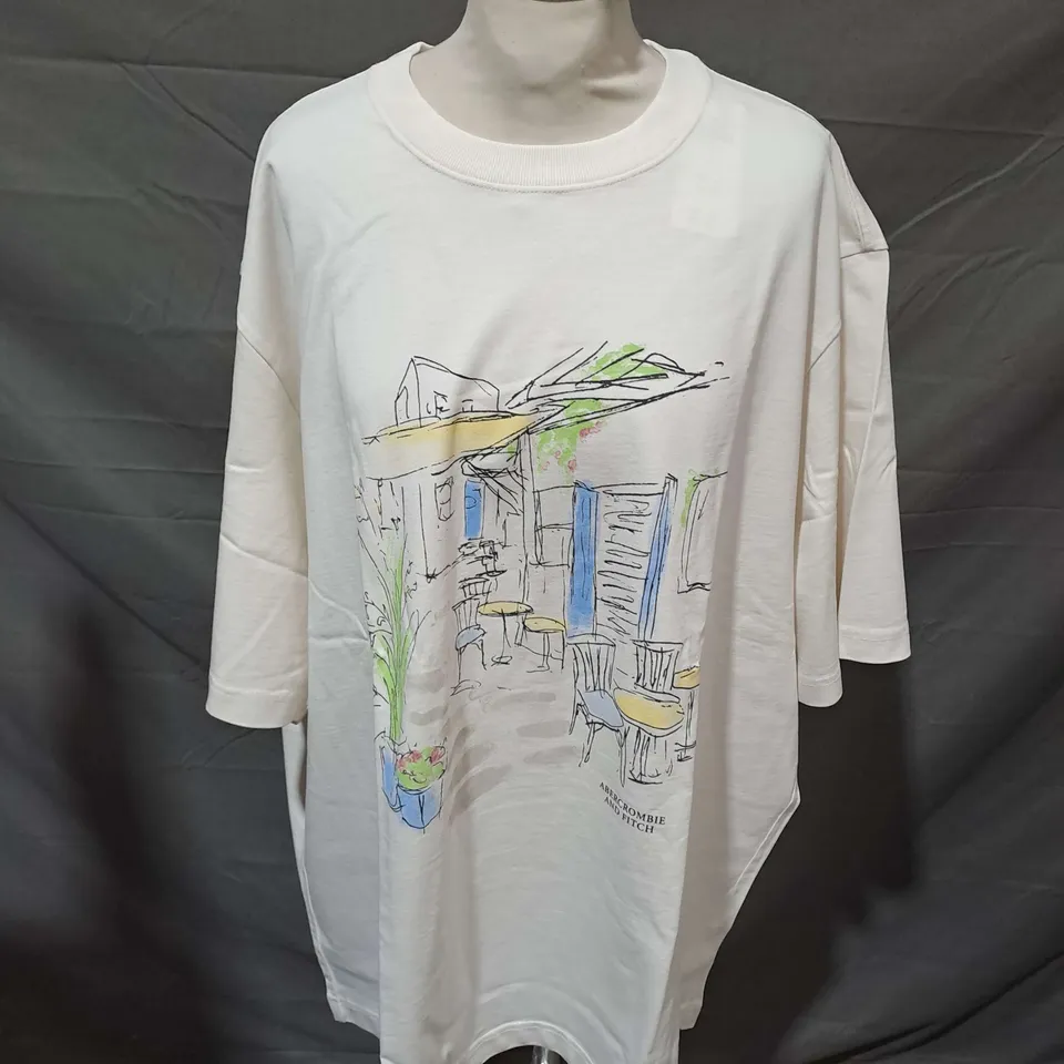 ABERCROMBIE & FITCH CREAM GRAPHIC T-SHIRT - XXL