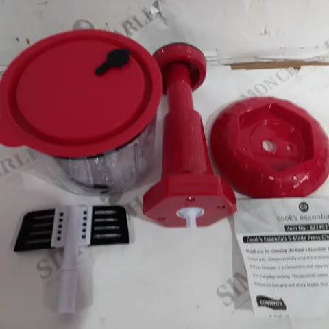 COOKS ESSENTIALS 5 BLADE PRESS CHOPPER WITH STORAGE LID - RED