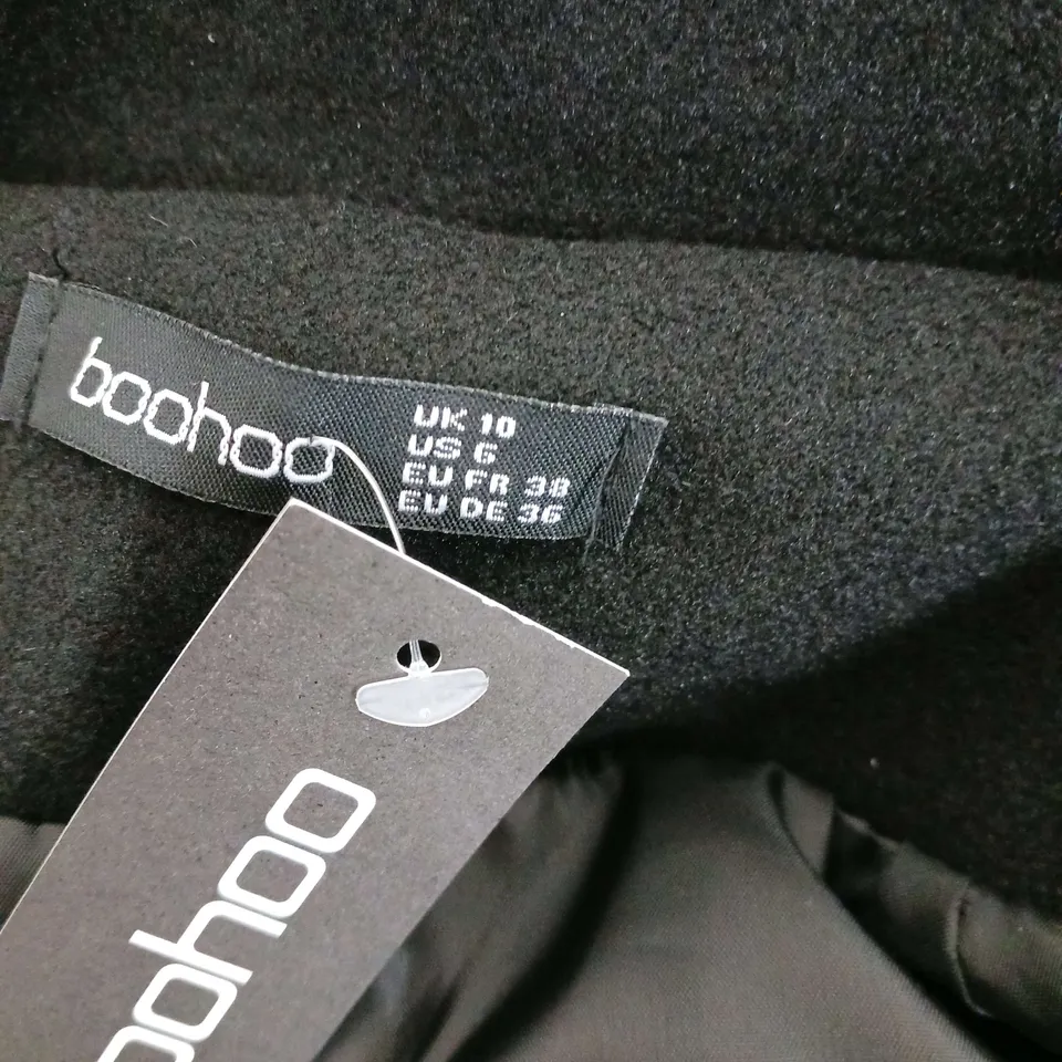BOOHOO DOUBLE BREASTED WOOL LOOK COAT BLACK SIZE UK 10