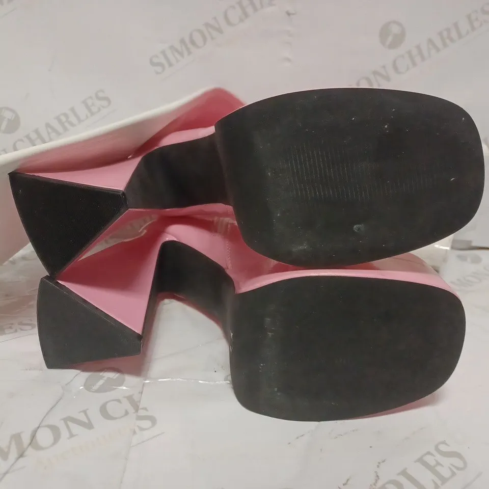 PAIR OF KOI DESIGNER VEGAN RASPBERRY RIPPLE HEELED LONG BOOTS IN PINK/WHITE - SIZE 6