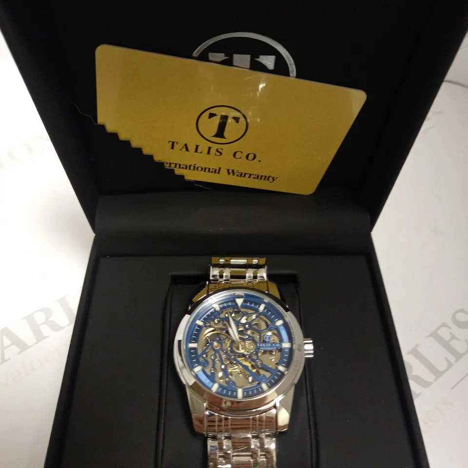 TALIS CO BLUE SKELETON DIAL BRACELET STRAP WRISTWATCH RRP £599