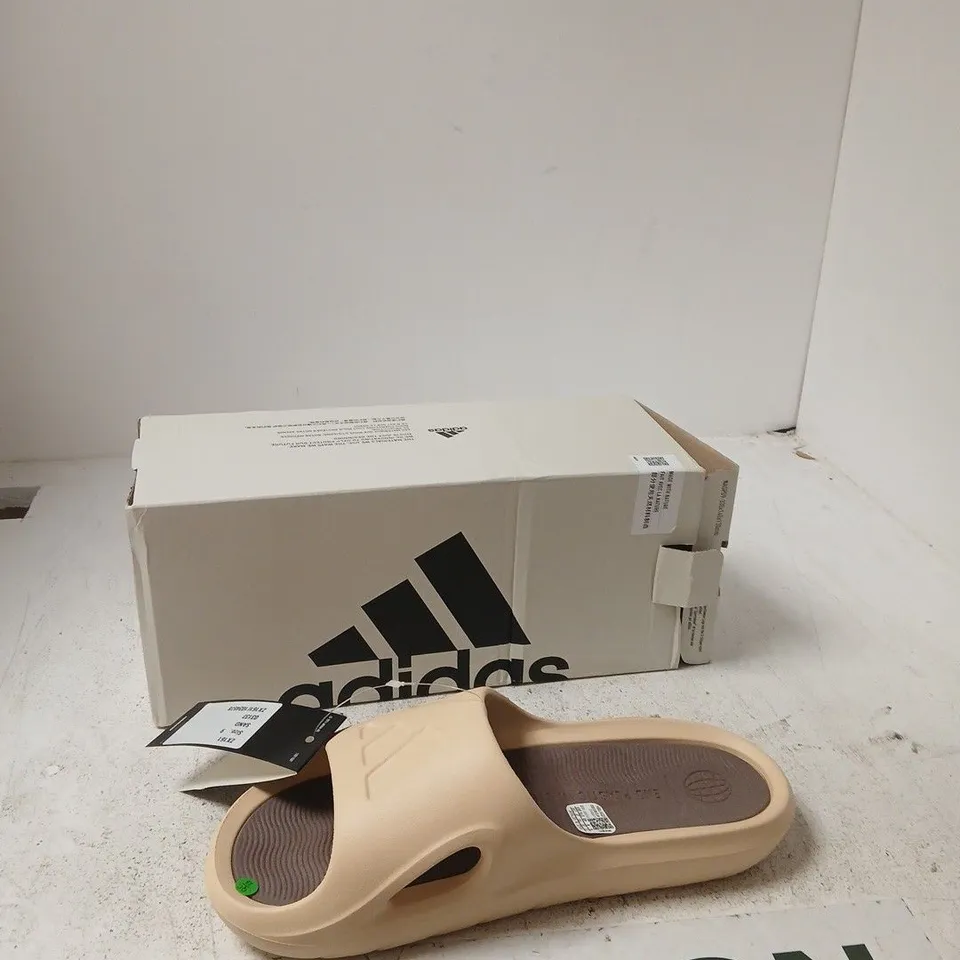 BOXED ADIDAS ADICANE SLIDE SANDALS – SAND, UK 9 (US 9)