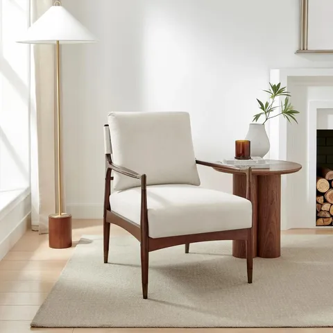 BOXED DELIA BEIGE FABRIC MID CENTURY MODERN ACCENT CHAIR