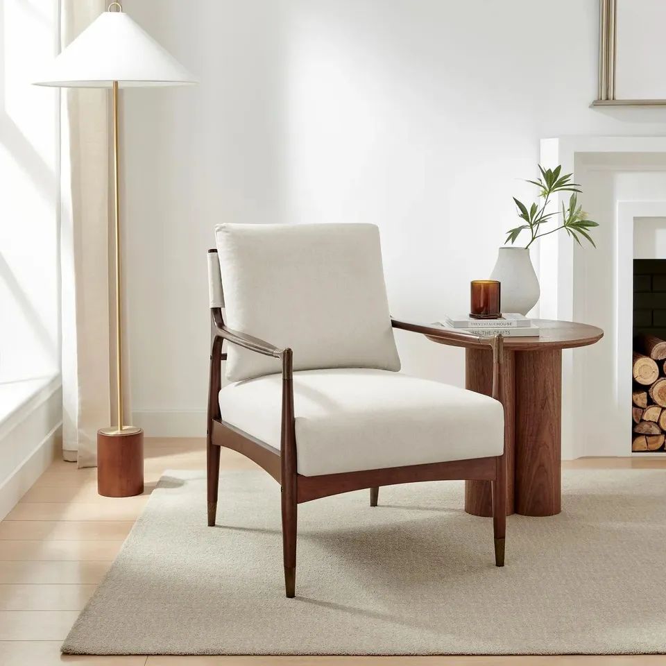 BOXED DELIA BEIGE FABRIC MID CENTURY MODERN ACCENT CHAIR