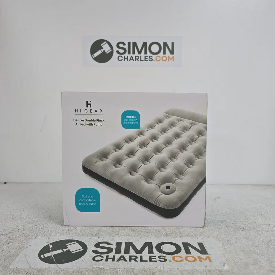 HI GEAR DELUXE DOUBLE FLOCK AIRBED WITH PUMP – BOXED