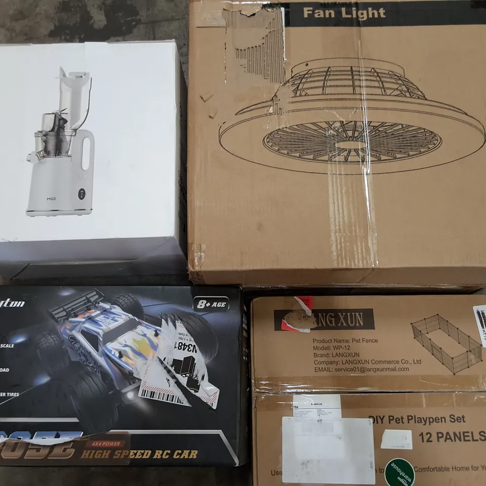 PALLET OF ASSORTED HOUSEHOLD ITEMS TO INCLUDE FAN LIGHT, DIGITAL AIR FRYER AND PET FENCE