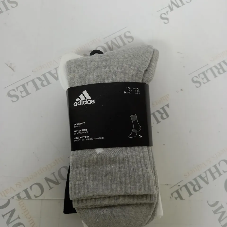 PACK OF 3 ADIDAS CUSHIONED SOCK SIZE 6.5-8