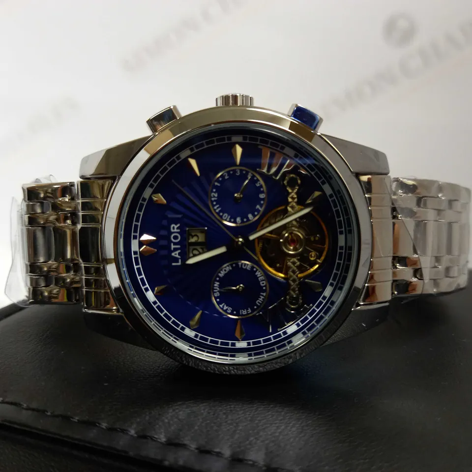 LATOR CALIBRE BLUE DIAL CHRONOGRAPH STYLE BRACELET STRAP WATCH RRP £635