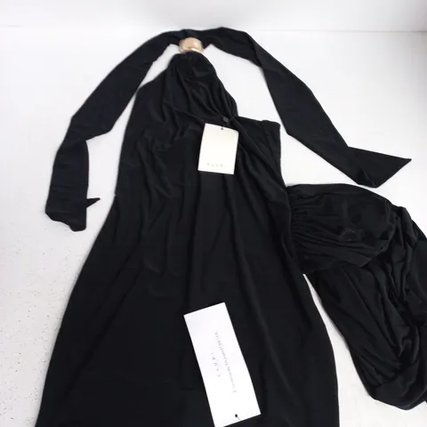 CLUB OF LONDON BLACK HALTER NECK WRAPPED MINI DRESS - UK 10