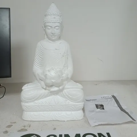 WHITE BUDDHA STATUE, SEATED IN LOTUS POSITION – DECORATIVE SCULPTURE