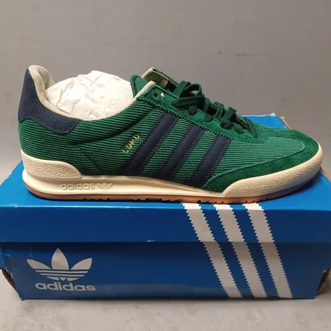 BOXED PAIR OF ADIDAS CORD TRAINERS IN COLLEGIATE GREEN - UK SIZE 7.5
