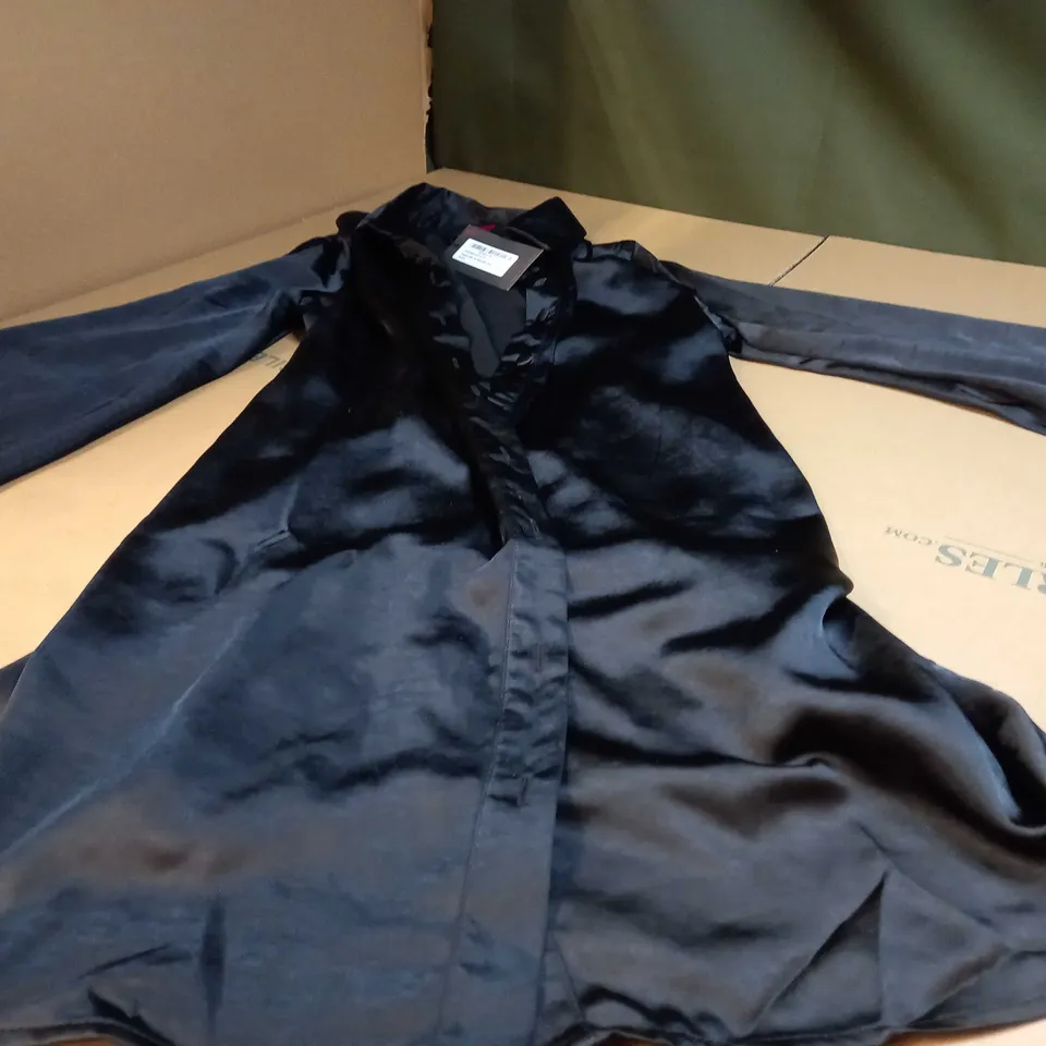MISSPAP BLACK PREMIUM SATIN TIE SLEEVE SHIRT DRESS - SIZE 8