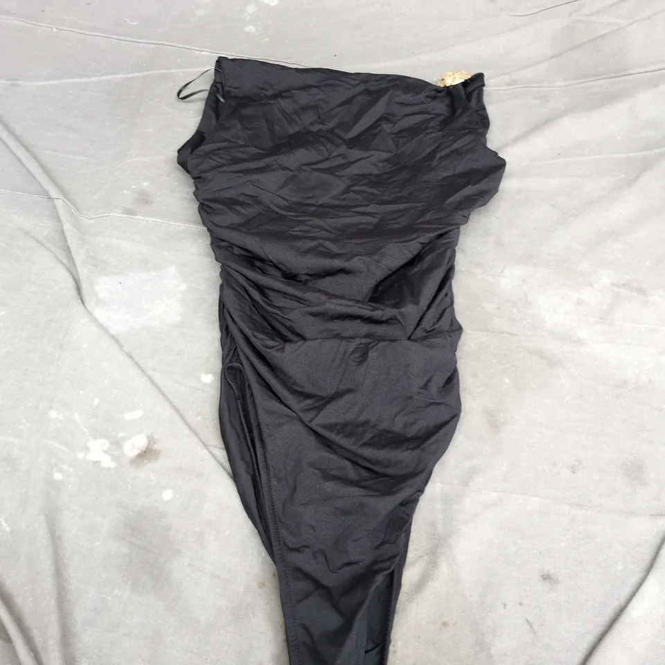 ZARA WOMEN'S BLACK DRAWSTRING-WAIST BODYSUIT - SIZE L