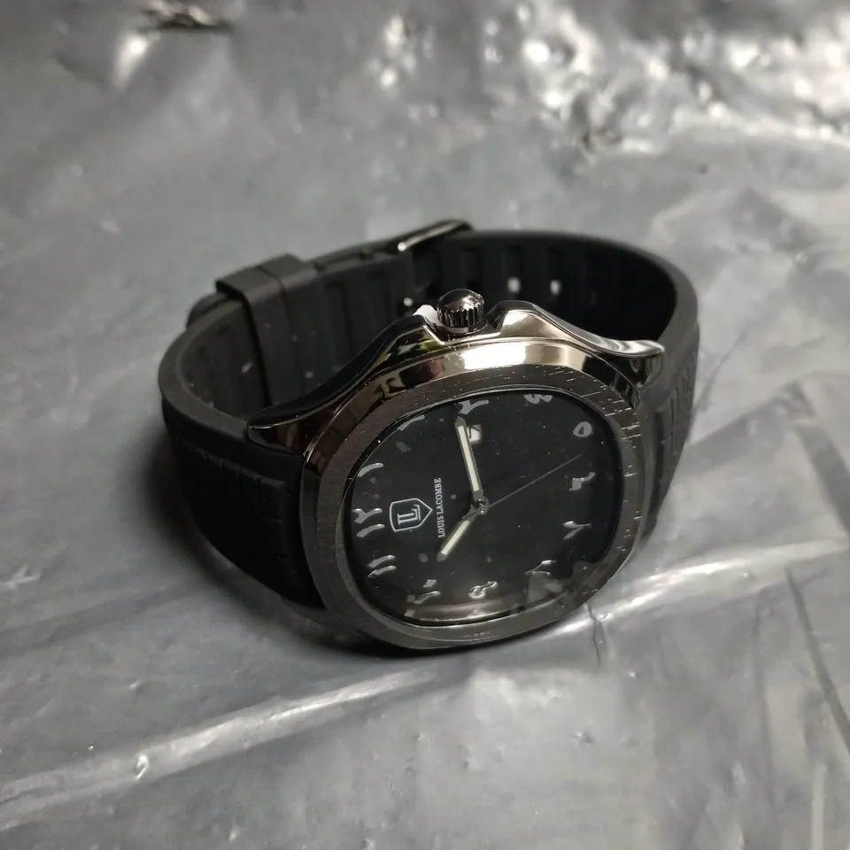 LOUIS LACOMBE BLACK DIAL RUBBER STRAP WATCH