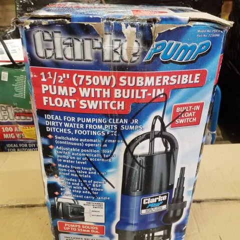 BOXED CLARKE PSV5A 1½" 750W 217LPM 8M HEAD WATER PUMP WITH INTEGRATED FLOAT SWITCH (230V)