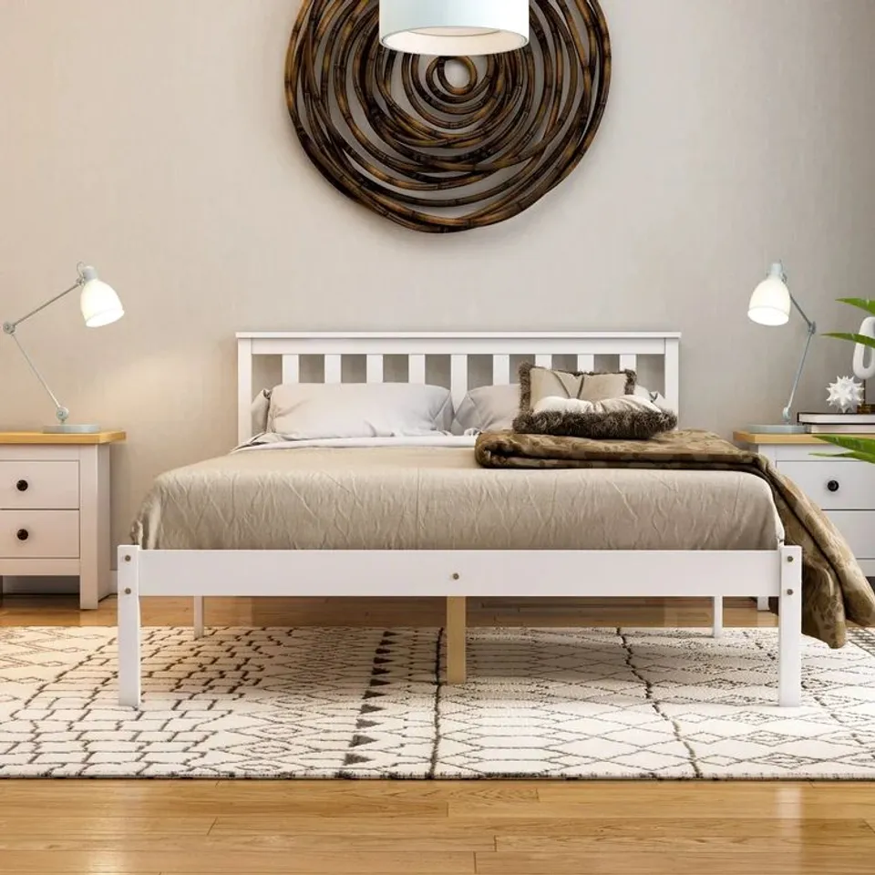 BOXED FREDERIQUE DOUBLE WOODEN BED FRAME - WHITE (1 BOX)