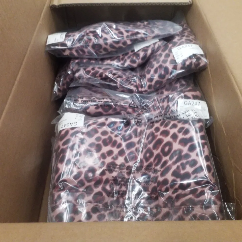 BOX CONTAINING APPROXIMATELY 12 BRAND NEW SIMPLY BE LEOPARD PRINT ACTIVE CROP TOP - SIZE 16
