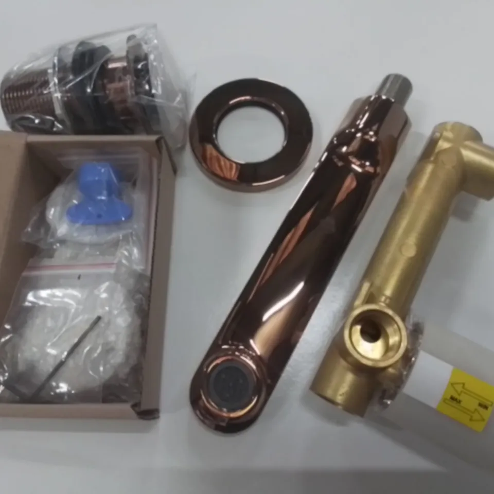 BOXED AS NEW WALL MOUNTED BASIN TAP WITH CLICK WASTE IN ROSEGOLD