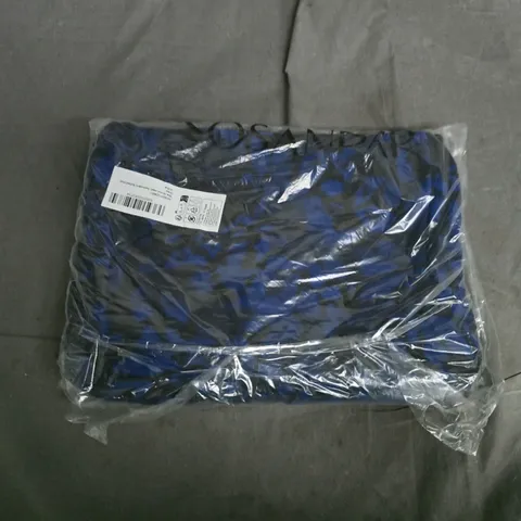 BAGGED SOSANDER BLUE ANIMAL MESH ASYMMETRIC RUCHED MIDI DRESS - SIZE 16