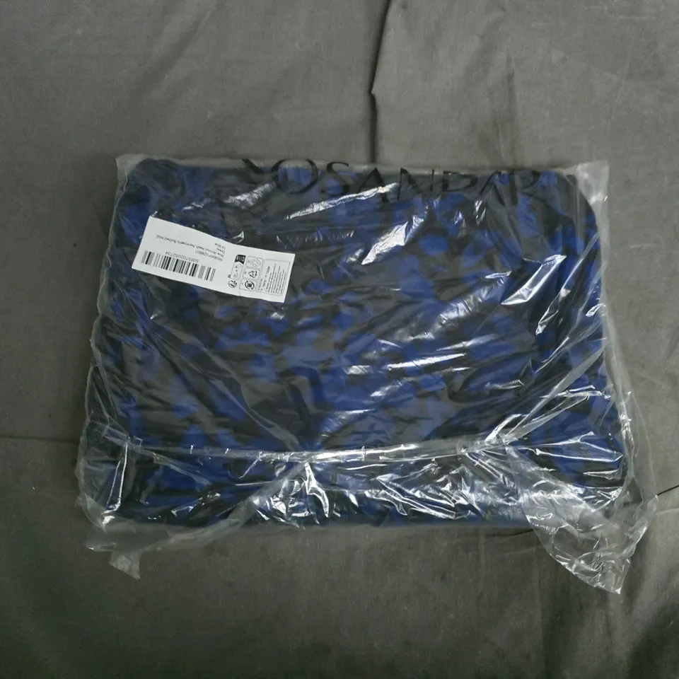 BAGGED SOSANDER BLUE ANIMAL MESH ASYMMETRIC RUCHED MIDI DRESS - SIZE 16