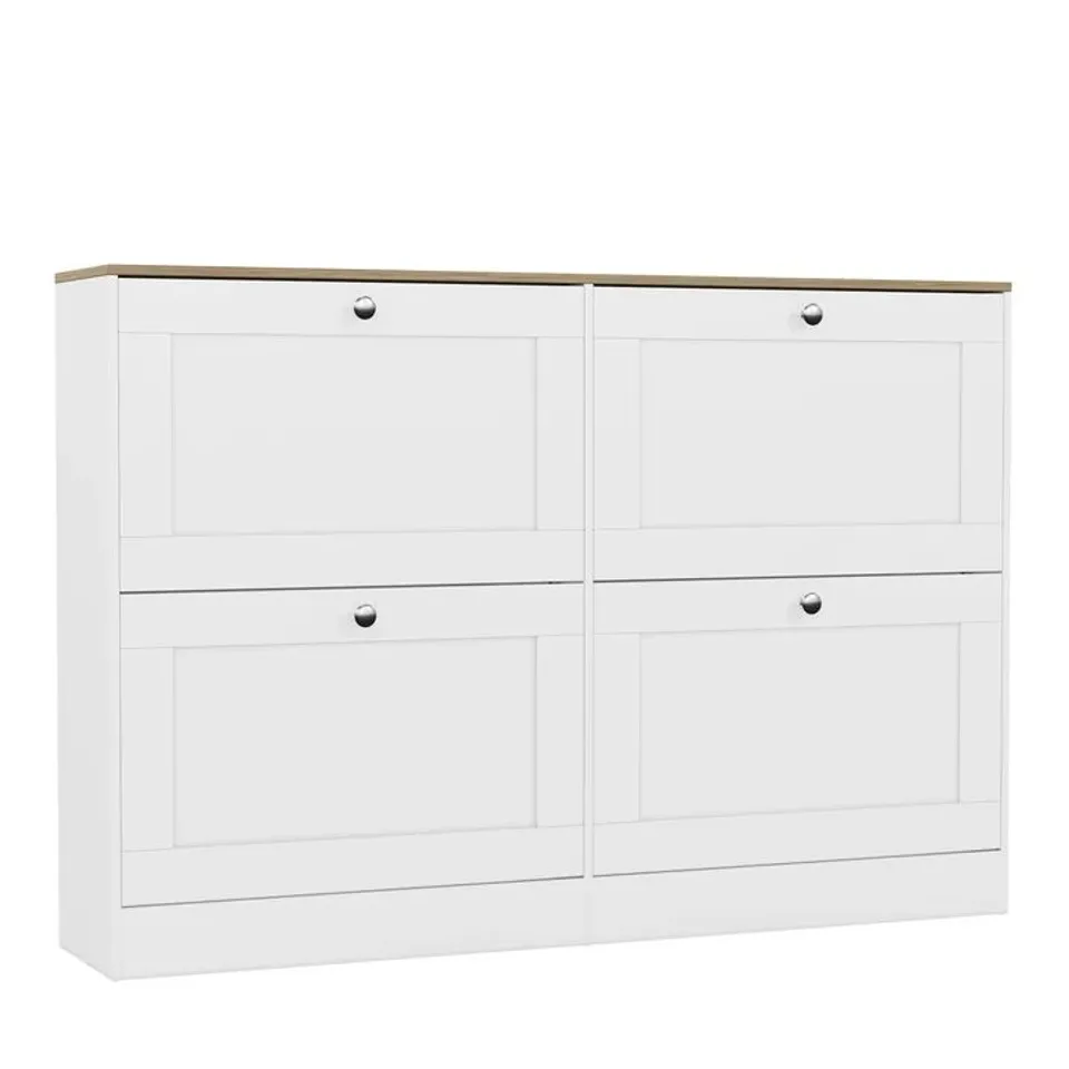 BOXED VIDA DESIGNS 4 DRAWER SHOE CABINET - WHITE & OAK