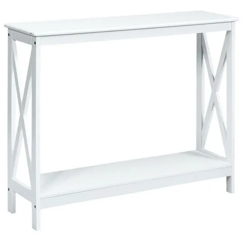 BOXED COSTWAY 2-TIER CONSOLE X-DESIGN SOFA SIDE ACCENT TABLE - WHITE