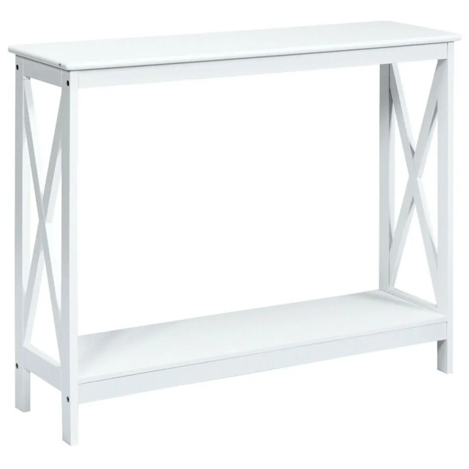 BOXED COSTWAY 2-TIER CONSOLE X-DESIGN SOFA SIDE ACCENT TABLE - WHITE