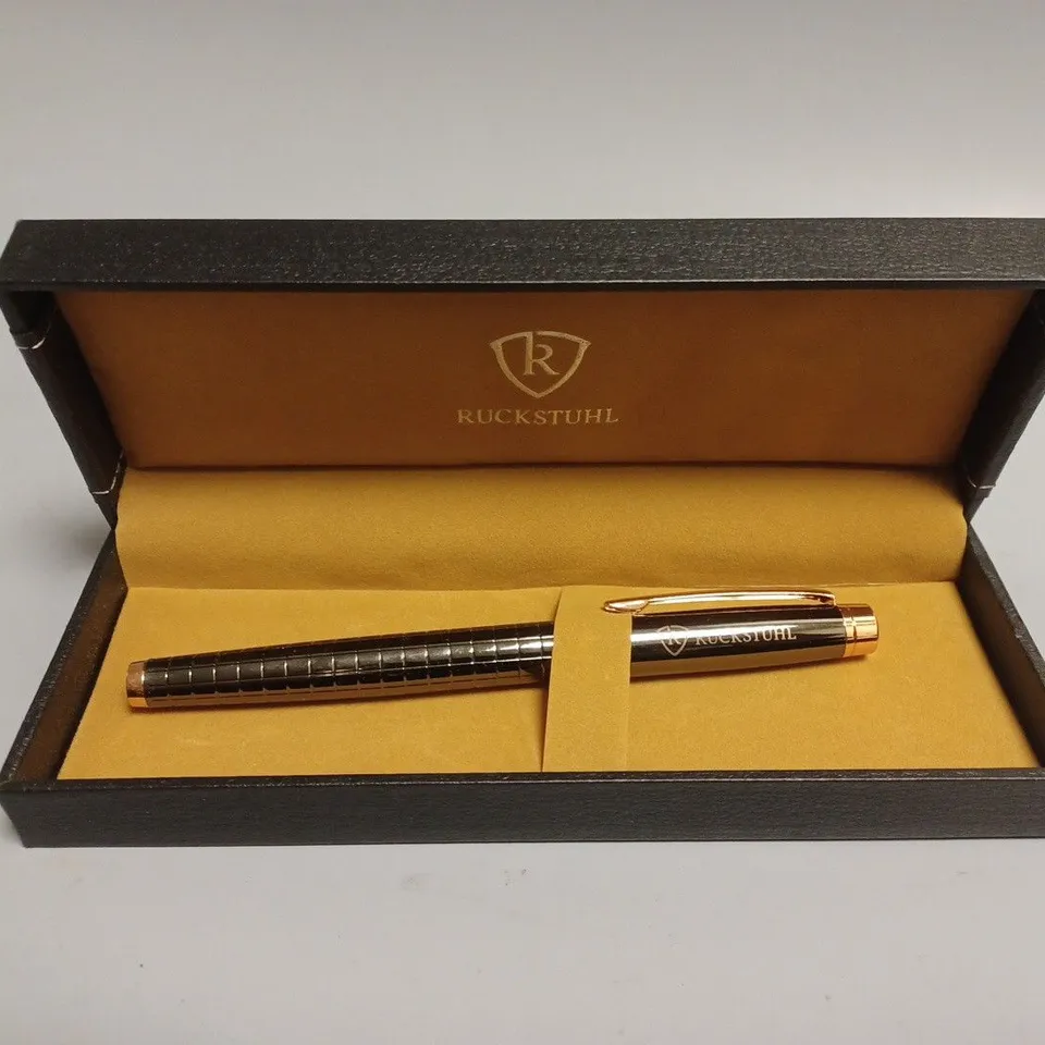 RUCKSTUHL STAINLESS STEEL LUXURY PEN IN GIFT BOX – BLACK & ROSE GOLD COLOUR CASE