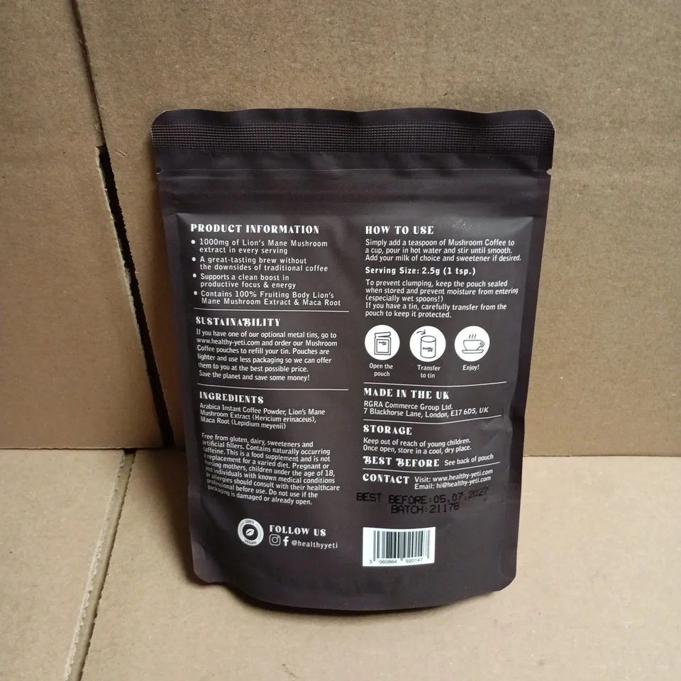 HEALTHY YETI MUSHROOM COFFEE (WITH 1000MG LIONS MANE MUSHROOM) – 90G, MADE IN THE UK