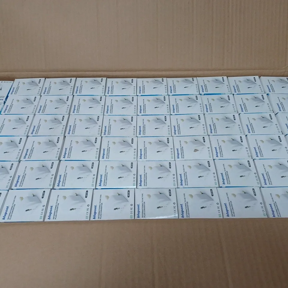 APPROXIMATELY 250 BLUPONT INTERNATIONAL TO UK TYPE PLUG CONVERTOR