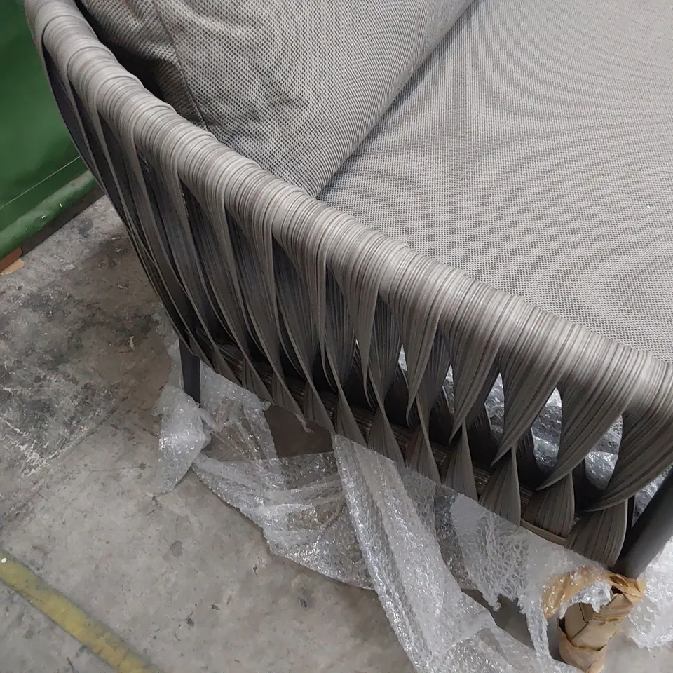 DESIGNER WOVEN REED EFFECT THREE SEATER PATIO SOFA WITH CUSHIONS 