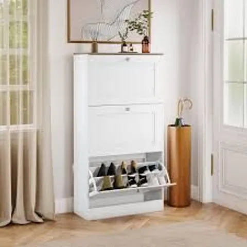 BOXED VIDA DESIGNS 3 DRAWER SHOE CABINET - WHITE & OAK
