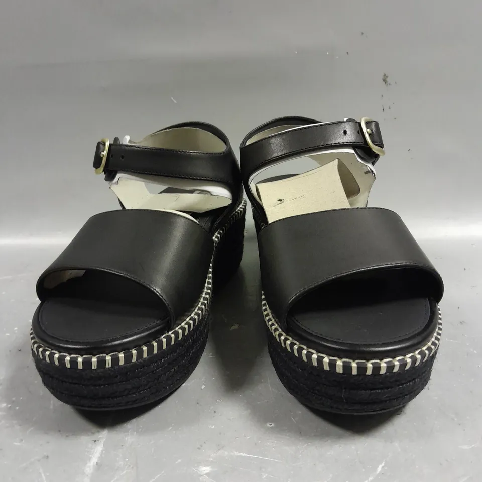 PAIR OF FITFLOP ESPADRILLE LEATHER BLACK STRAP WEDGE SANDALS - 4.5