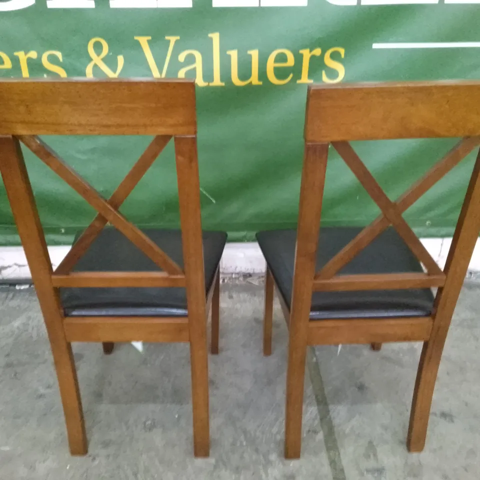 SET OF 4 NEW KENDAL DARK WOOD DINING CHAIRS (BLACK LEATHER SEAT PAD)