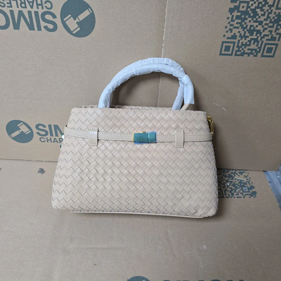 LA MAREY BEIGE WOVEN LEATHER HANDBAG - UNBOXED