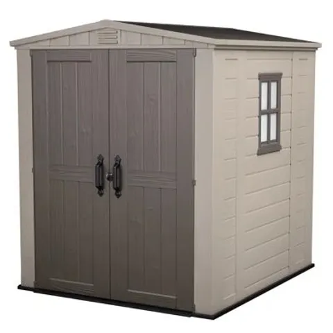 BOXED KETER FACTOR 6FT W × 6FT D APEX OUTDOOR GARDEN SHED (2 BOXES)