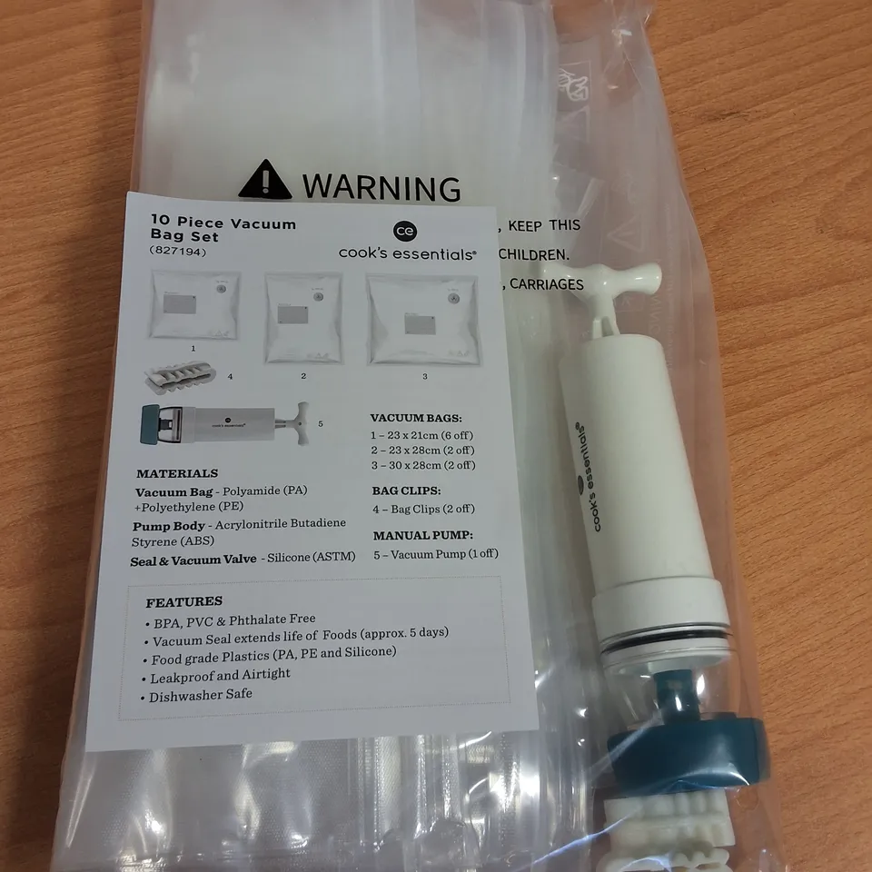 LOT OF 24 10-PIECE BOXES OF COOKS'S ESSENTIALS VACUUM BAG SETS