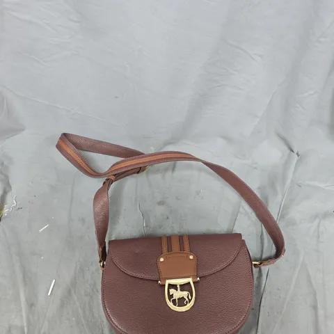 PAUL COSTELLOE DRESSAGE BROWN PEBBLED LEATHER CROSSBODY BAG WITH GOLD HORSE-EMBLEM CLASP