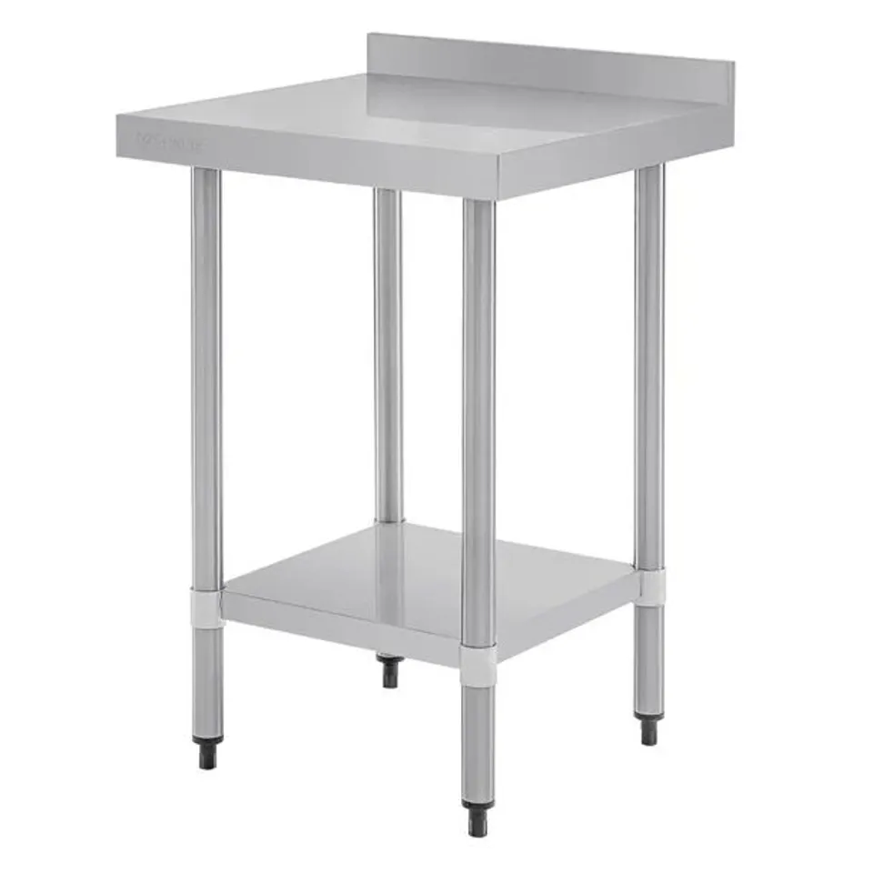 BOXED VOGUE STAINLESS STEEL PREP TABLE WITH UPSTAND 600MM