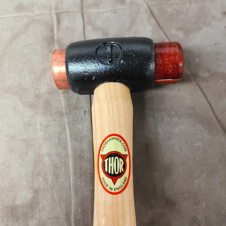 THOR HAMMER – MADE IN ENGLAND WOODEN-HANDLED HAMMER COPPER AND HIDE 