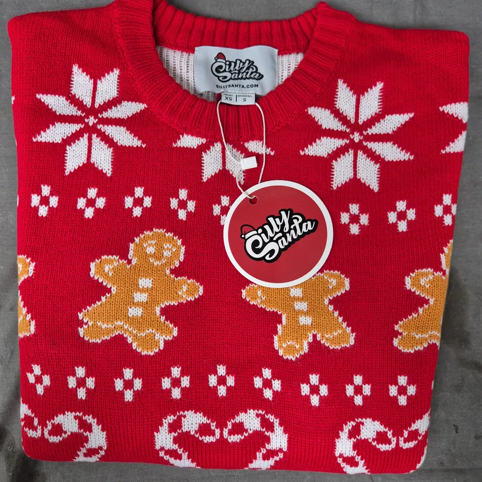 SILLY SANTA LONG SLEEVE JUMPER IN RED SIZE MALES XS/WOMEN'S SMALL