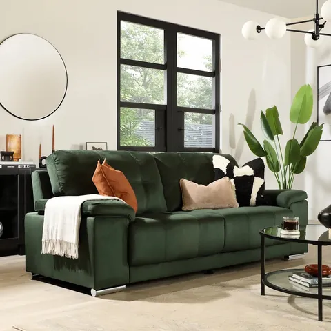 BOXED KANSAS 3-SEATER SOFA, MOSS GREEN CLASSIC VELVET