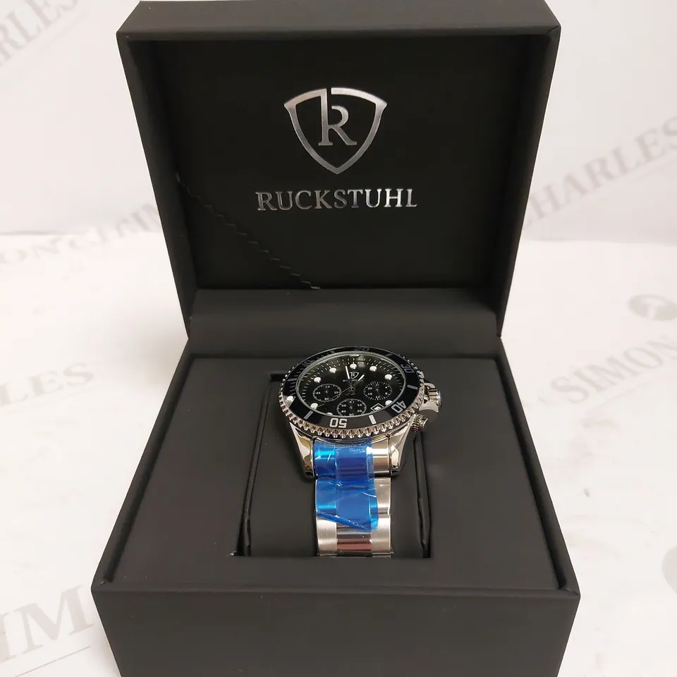MENS RUCKSTUHL CHRONOGRAPH 8829 WATCH – BLACK DIAL - STAINLESS STEEL STRAP – 3ATM WATER RESISTANT – DATE FUNCTION
